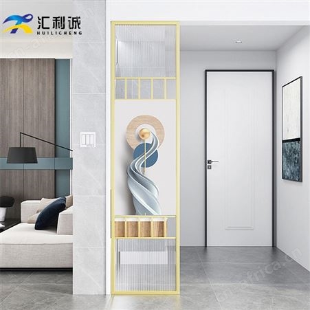 黑色不锈钢长虹玻璃屏风 艺术假山画屏风定制