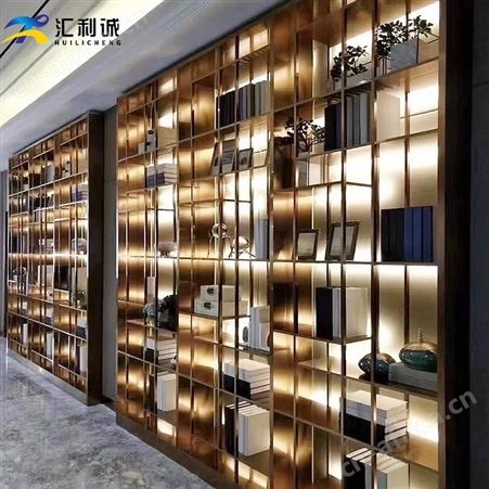 大型不锈钢组合书柜 卧室书房金色展示柜设计定制