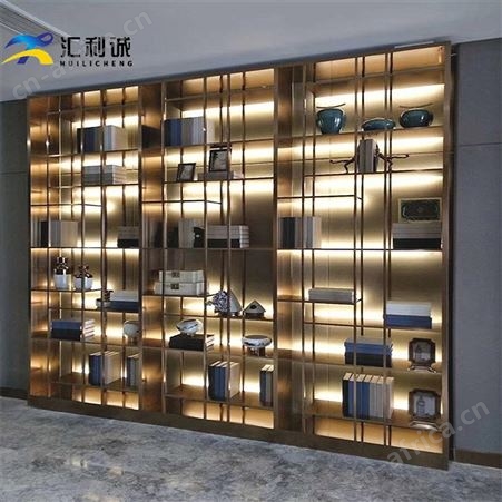 不锈钢书柜 家用别墅玫瑰金壁龛背景装饰柜定制