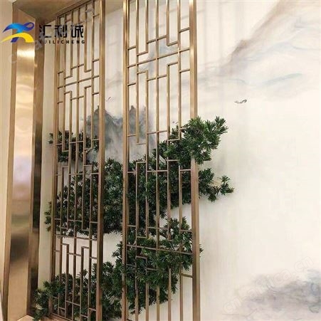 不锈钢新中式屏风 加厚背景墙隔断仿木纹 定制