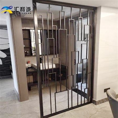 黑色简约现代不锈钢屏风隔断客厅玄关进门遮挡定制