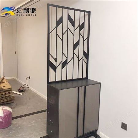 进门位置激光镂空屏风装饰 金色不锈钢隔断多款图案可定制