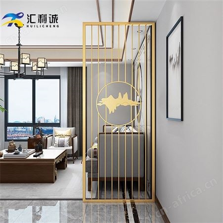 黑色不锈钢长虹玻璃屏风 艺术假山画屏风定制