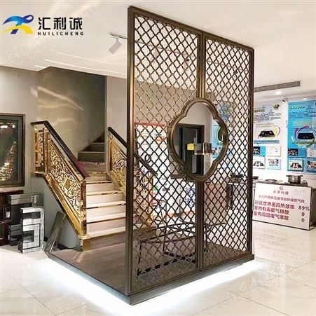 江门承接中式复古不锈钢屏风中间带圆形屏风