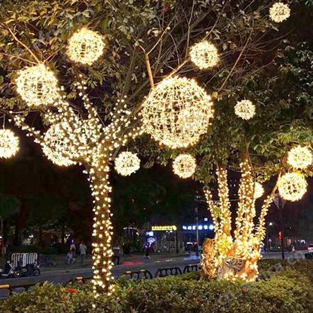 盖香云LED挂树藤球灯-街道悬挂塑料圆球灯塑料藤球灯30公分