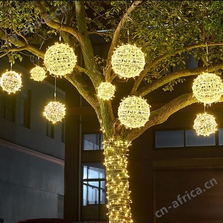 盖香云LED挂树藤球灯 街道悬挂塑料圆球灯塑料藤球灯30公分