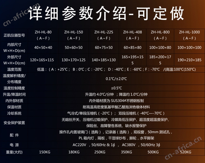 高低温循环试验箱参数表介绍