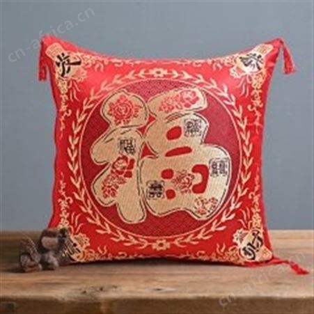 红素中国红锦缎抱枕 办公靠垫家居沙发靠枕 抱枕 可定制logo 300件起订 不单独零售