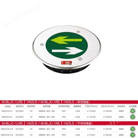敏华电工智能照明安全出口疏散指示牌拉丝工艺表面有螺丝小圆形超薄地埋灯M6233-C-M6234-CA
