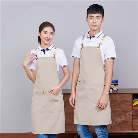 时尚纯棉帆布围裙定制印字LOGO咖啡蛋糕店烘焙厨房工作服背带围裙