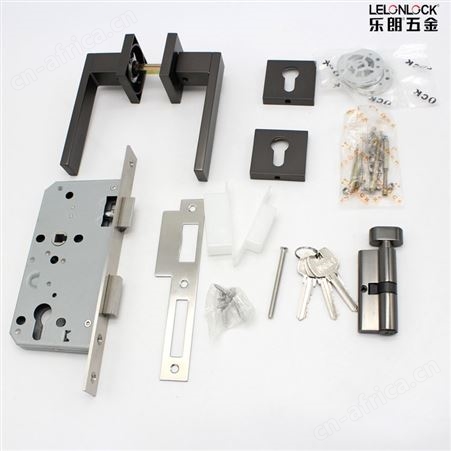 乐朗909-106批发锌合金方形简约室内门锁 哑黑分体执手锁 卫生间木门锁具配件 方形分体执手锁
