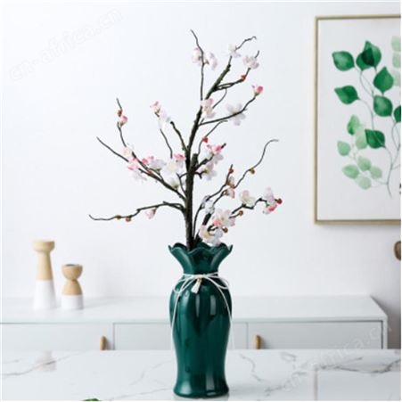陶瓷客厅装饰品插花花瓶 干花束酒柜网红台面墨绿花瓶摆件