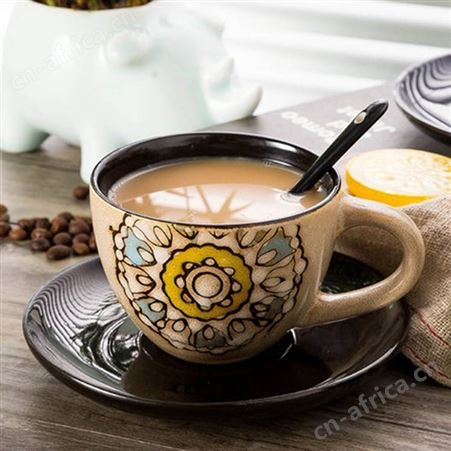 家用咖啡杯 欧式小奢华 陶瓷简约咖啡杯碟勺子套装具拿铁杯复古