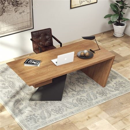 老板桌总裁桌实木大板桌美式铁艺老板办公桌现代简约经理桌大班台