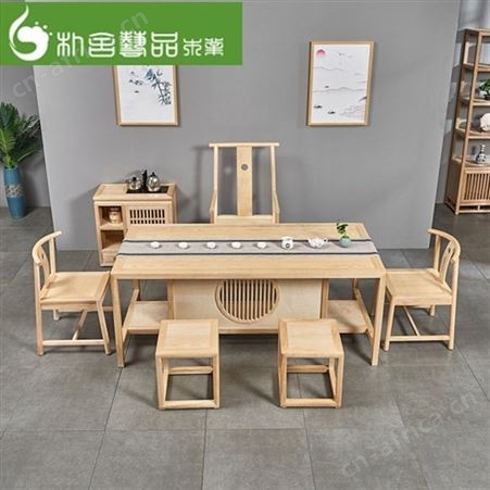 浙江奥坎实木大板餐桌 办公室客厅巴花大板泡茶桌 新中式实木大板茶桌